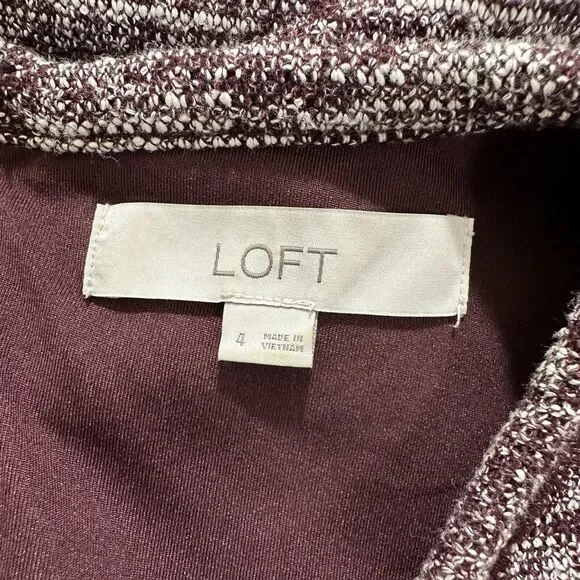 Ann Taylor LOFT Women's 4 Burgundy Short Sleeve Fringe Short Sleeve Sheath Dress - Picture 3 of 12